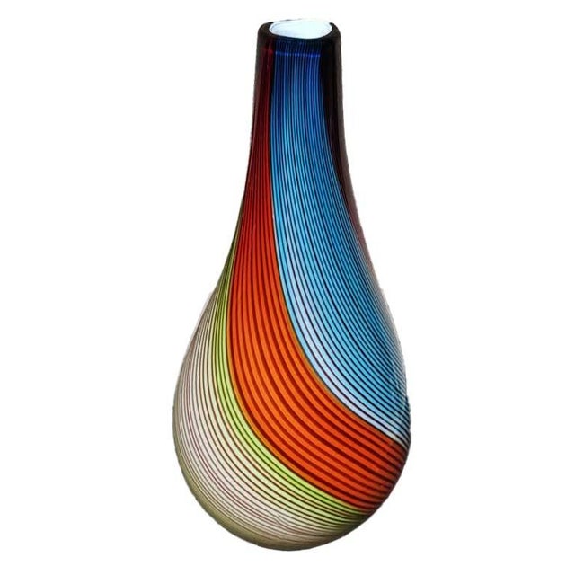 Mid-Century Modern Vintage Roma Hand Blown Fused Glass Vase - Rainbow Twist For Sale - Image 3 of 5