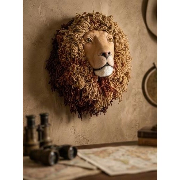 Boho Chic Vintage Faux Lion Head Taxidermy Wall Decor For Sale - Image 3 of 10