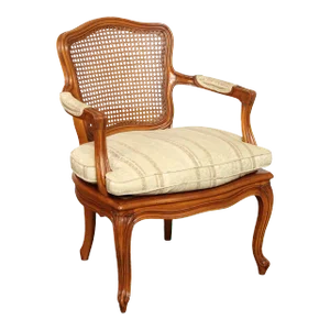 French Louis XV Style Carved Frame and Caned Fauteuil Armchair