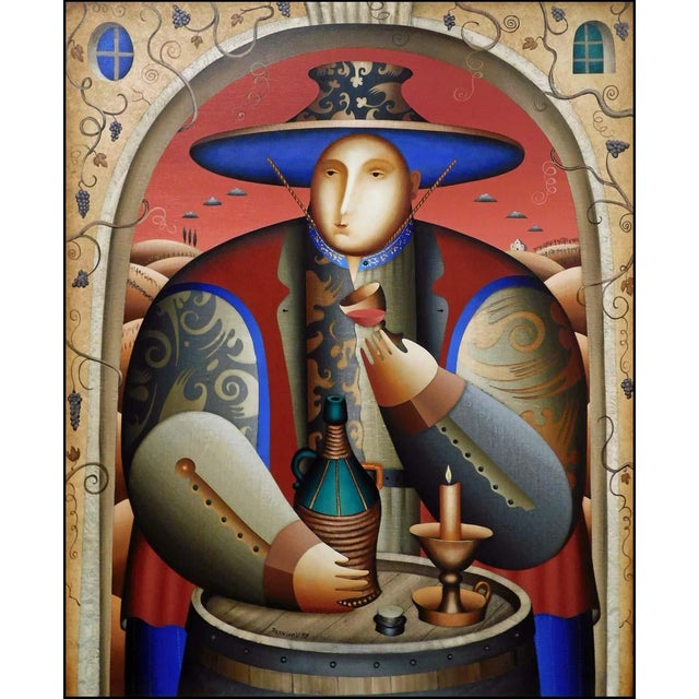 "Wine Tasting" (framed) by Anton Arkhipov Hand Signed by the Artist Original Mixed Media on Canvas Image Size : 49.5" x...