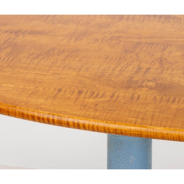 Tiger Maple Top Blue Painted Dining Table For Sale - Image 4 of 8