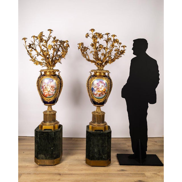Large Sèvres Porcelain and Gilt Bronze Vases with Floral Bouquets, 1800s For Sale - Image 3 of 13
