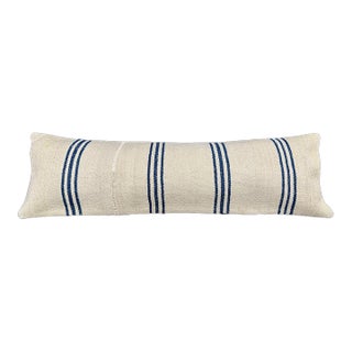 Turkish Hemp Pillow Cushion Natural Beige Blue Cushion Cover 14"x45" For Sale