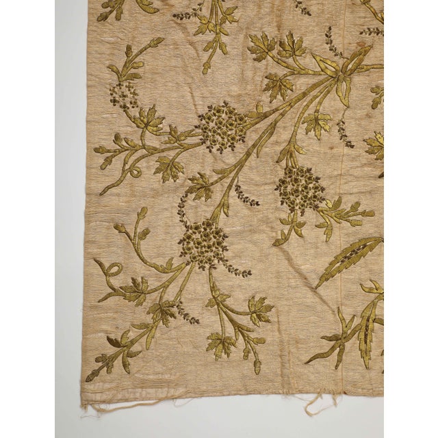Vintage Embroidered Botanical Textile Panel With Metallic Thread For Sale - Image 10 of 14