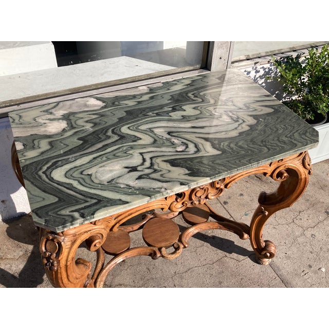 Tan Italian 18th Century Regency Console With Green Marble Top For Sale - Image 8 of 12