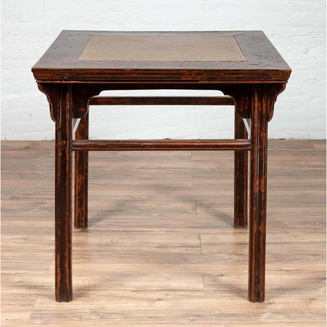 19th Century Chinese 19th Century Elmwood Center Hall Table With Ming Dynasty Stone Inset For Sale - Image 5 of 13
