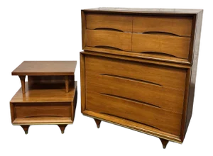 Kent Coffey Elegante Highboy Dresser and Nightstand 1960s