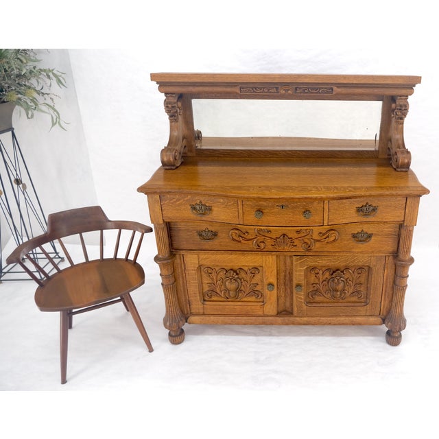 Brown Victorian Lions Heads Mirrored Backsplash Fine Carved Oak Sideboard MINT! For Sale - Image 8 of 18