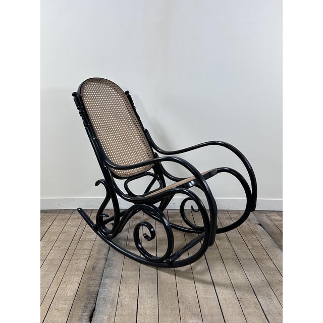 Thonet Rocking Chair in Blackened Curved Wood and Cane, 1900s by Michael Thonet, 1890s For Sale - Image 10 of 10