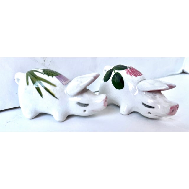 Mid 20th Century Plichta Tiny Floral Design Hand Painted Ceramic Pigs - A Pair For Sale - Image 12 of 17