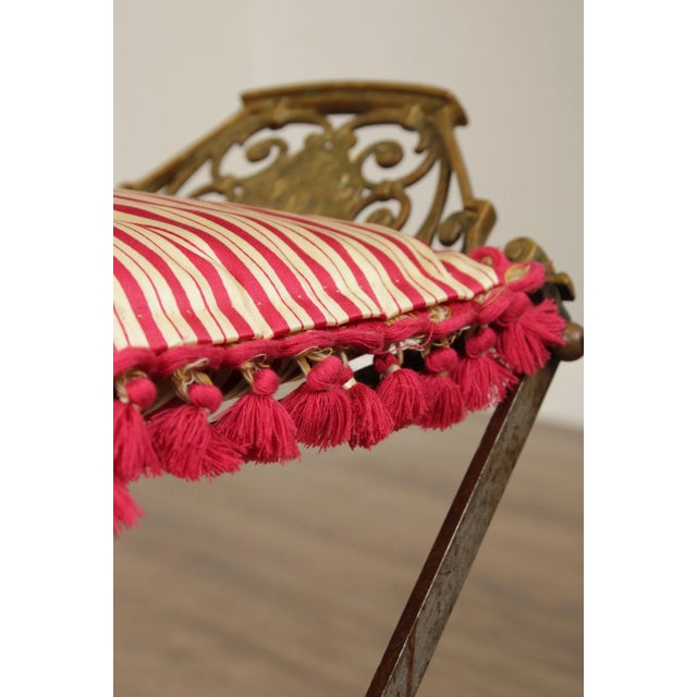 1920s Art Deco Period Wrought Iron & Brass X Base Bench For Sale - Image 9 of 13