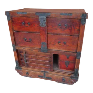 Beautiful Antique Edo Japanese Kuruma Tansu Chest With Hand Wrought Iron Hardware and Wheels