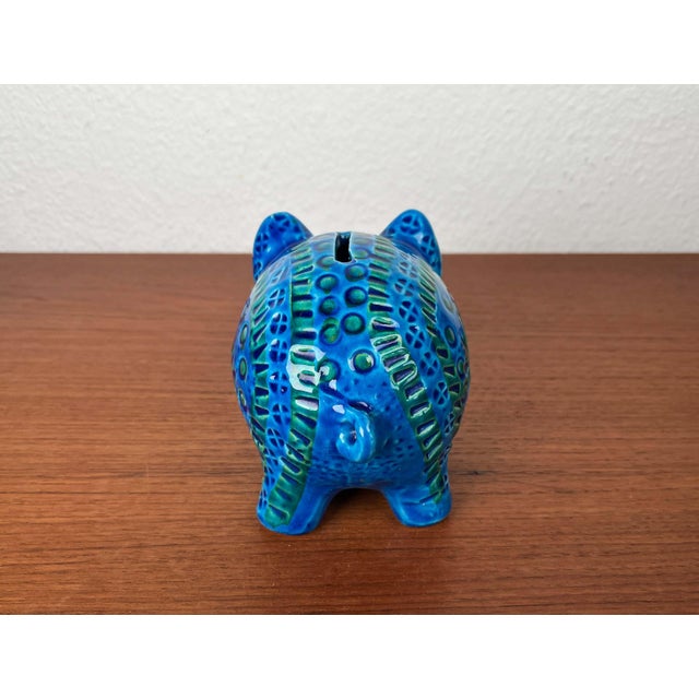 Blue Mid-Century Modern Italian Rimini Blu Pottery Piggy Penny Bank Figurine by Aldo Londi for Bitossi, 1960s For Sale - Image 8 of 18