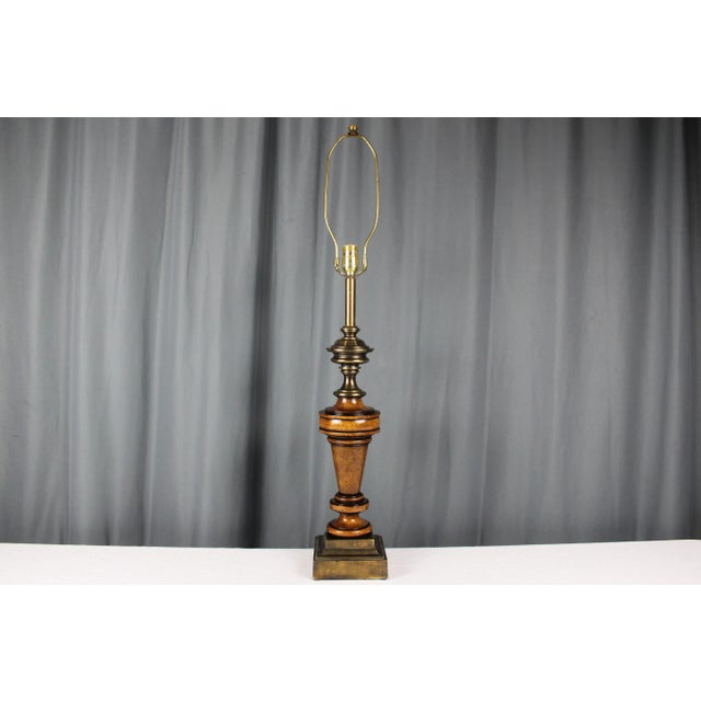 1990s Stiffel Brass & Wood Column Table Lamp For Sale - Image 11 of 11