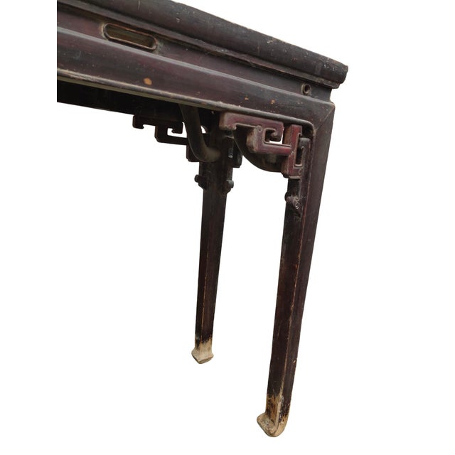 Wood Early 19th Century Chinese Elm Console Table With Carved Spandrels For Sale - Image 7 of 9