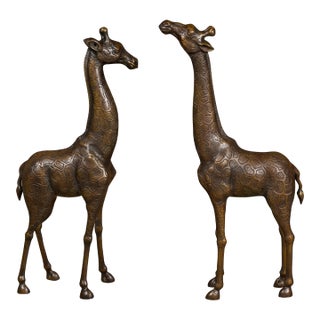 Pair of Small Bronze Midcentury Giraffe Sculptures, American Art For Sale
