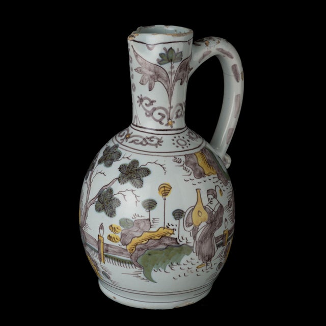 Polychrome Chinoiserie Wine Jug from Delft, 1680s For Sale - Image 4 of 13