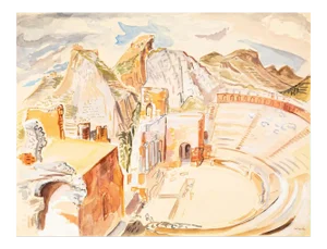 The Ancient Theater - Watercolor on Paper by M.E. Wrede - Mid 20th Century Mid 20th Century