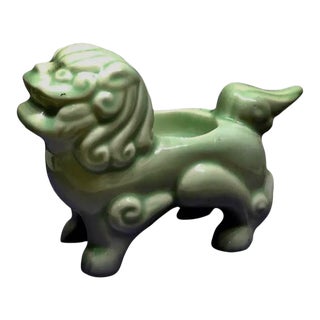 Mid 20th Century Vintage Mid Century Foo Dog Celadon Green Candle Holder For Sale