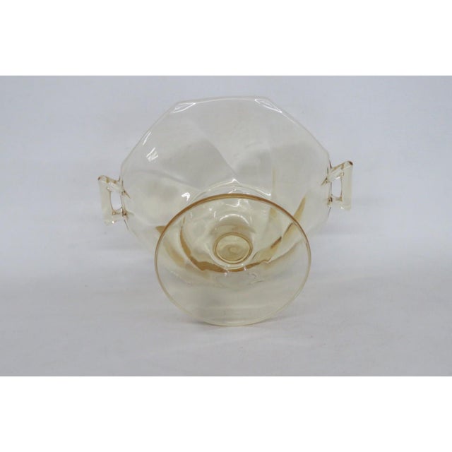 Yellow Depression Glass Pedestal Bowl Octagonal Swirl Pattern With Handles 4891b For Sale - Image 10 of 13