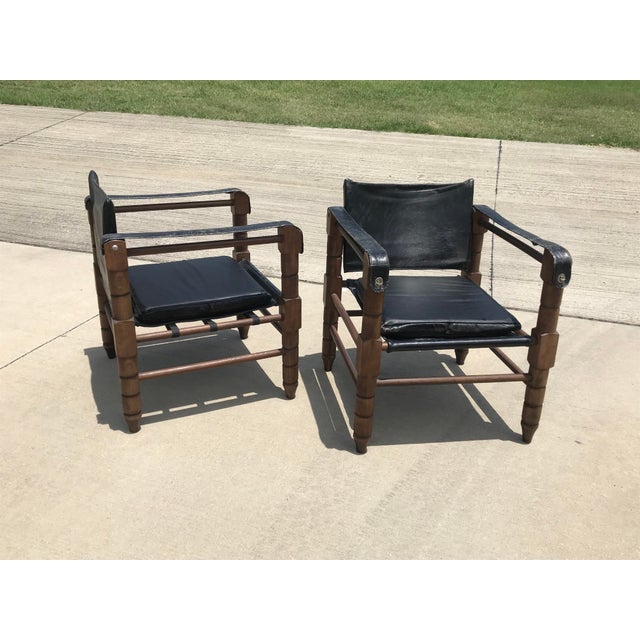 Black Leather Safari Chairs a Pair Chairish