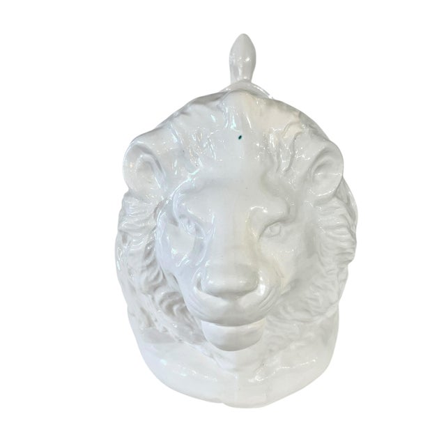 Vintage Hollywood Regency White Ceramic Lion Planter For Sale - Image 4 of 15