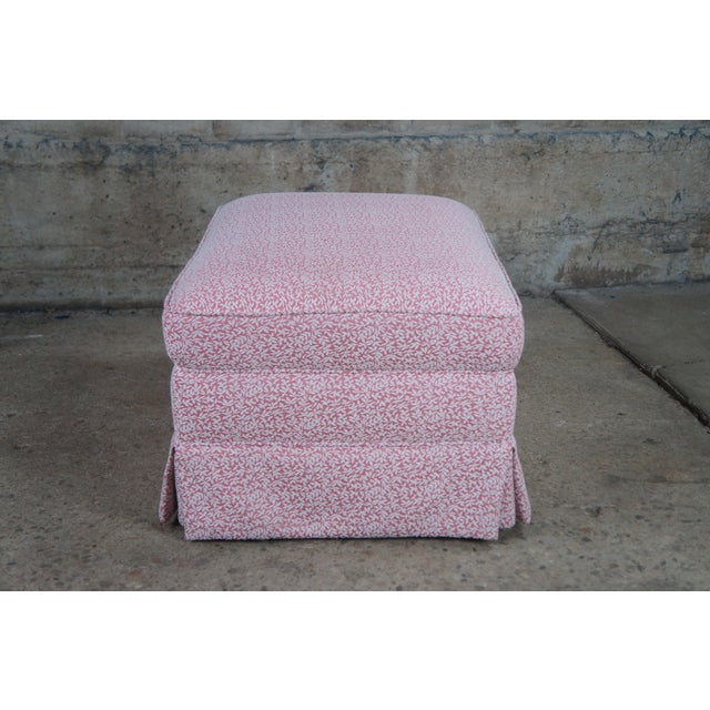 1980s 1980s Vintage Boho Chic Pink Bamboo Leaf Upholstered Ottoman Footstool Rolling For Sale - Image 5 of 9
