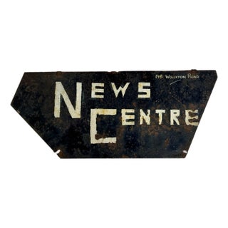 Vintage Salvaged British Delivery Bicycle Trade Metal 'News Centre' Sign For Sale
