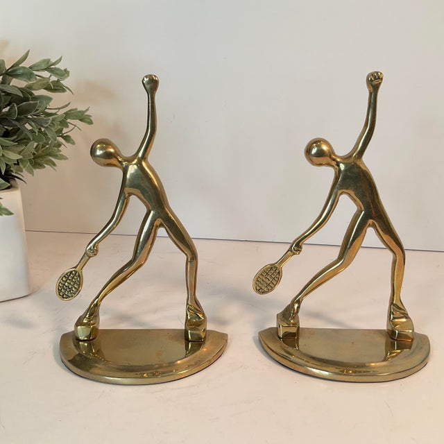 Mid Century Modern Abstract Brass Tennis Player Bookend Set of 2 For Sale - Image 14 of 14