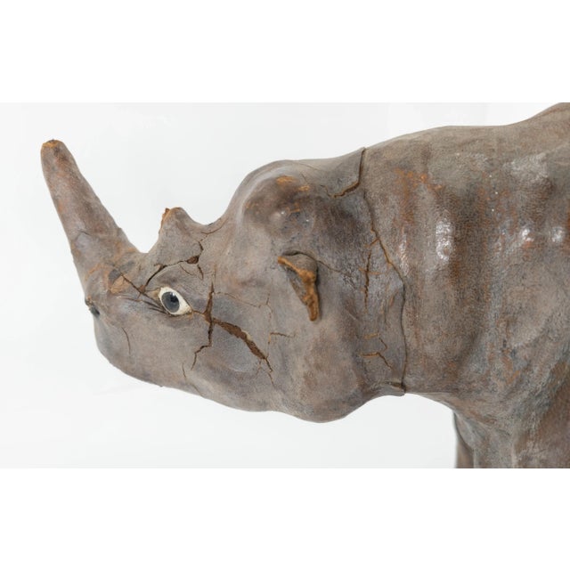 Brown Great Decorative Leather Rhinoceros With Glass Eyes For Sale - Image 8 of 12