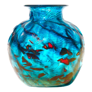 Vintage Studio Blown Glass, Blue Swirl Vase