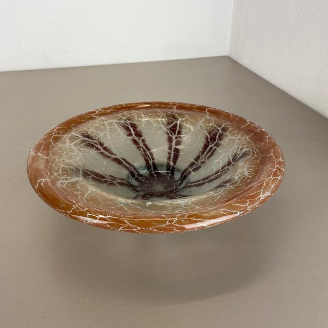 Wonderful heavy Art Deco glass element designed by Karl Wiedmann and produced WMF, Germany in the 1930s. This glass bowl...