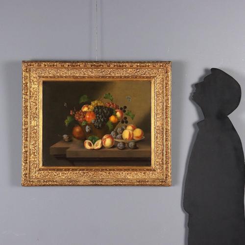 Oil on canvas. Central European School, second half of the 19th century. The composition, a basket of variegated fruit,...