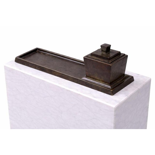 Swedish Art Deco Minimalist Bronze Inkwell with Tray from GAB, 1930s For Sale - Image 4 of 8