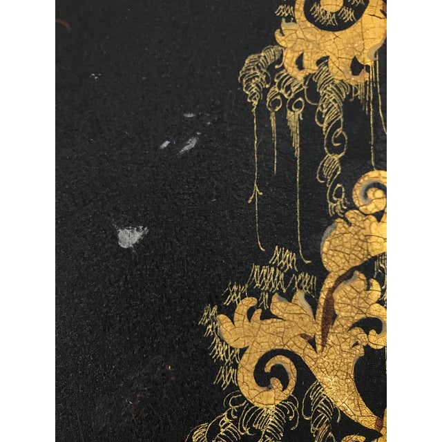 Black Napoleon III Painted Tray on Custom Art Deco Wrought Iron Stand For Sale - Image 8 of 9