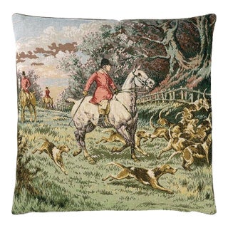 Horse & Hounds Tapestry Cushion With Feather Filler - 46x46cm (18"x18") For Sale