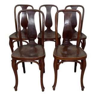 Vintage Chairs in Bent Wood by J.&J. Kohn Vienna, 1900s, Set of 5 For Sale