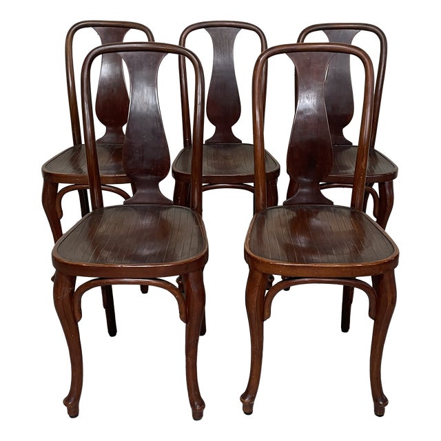 Vintage Chairs in Bent Wood by J.&J. Kohn Vienna, 1900s, Set of 5 For Sale