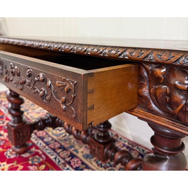 Antique French Henri II Style Writing Desk Barley Twist Carved Walnut 19th C For Sale - Image 13 of 18