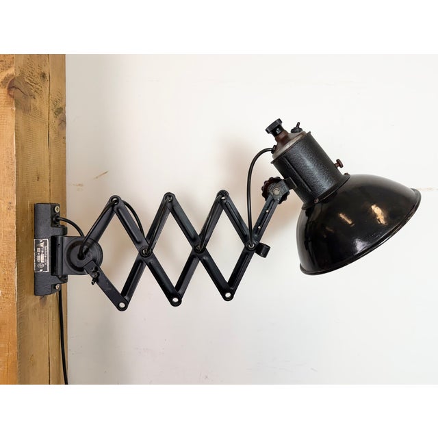 Industrial Black Enamel Scissor Wall Lamp, 1950s For Sale - Image 12 of 18