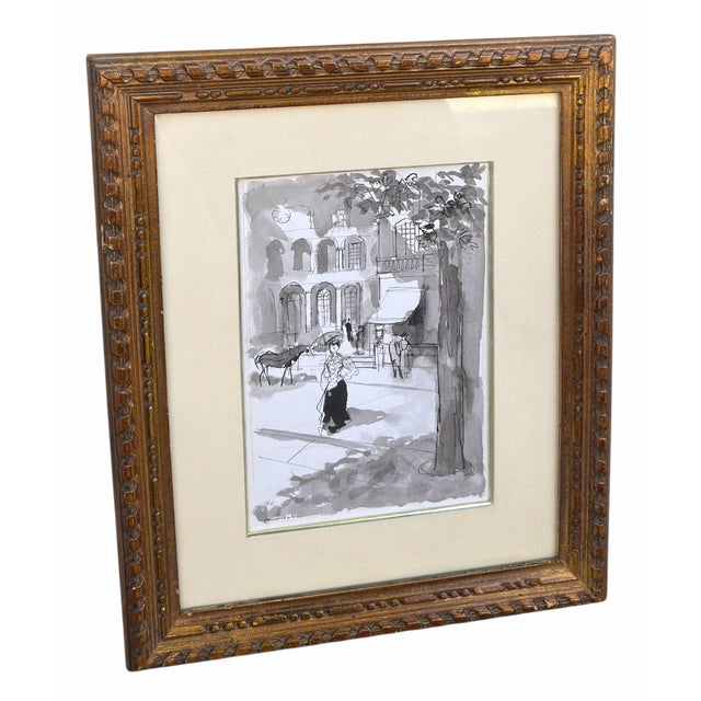 Rare Original Emilio Grau Sala Parisian Street Watercolor Painting.