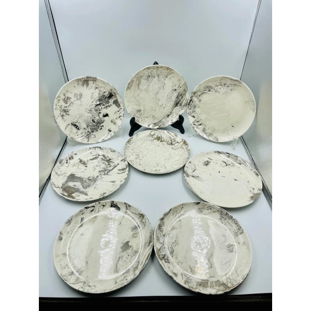 Vintage Sascha Brastoff "Surf Ballet" White & Platinum Luncheon Plates- Set of 8 For Sale - Image 12 of 12