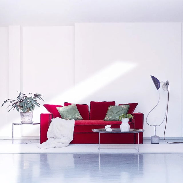 Rafaella Two-Seater Sofa in Pastel Pink Velvet with Camel Beige Trim from Biosofa For Sale - Image 6 of 8