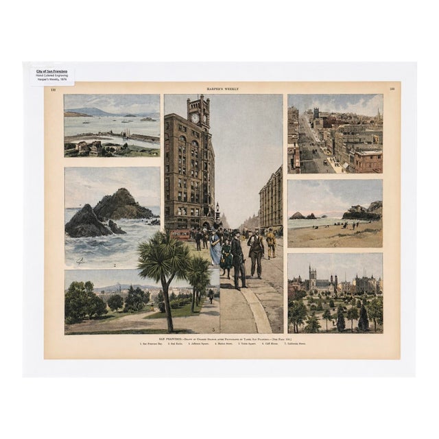 Antique 1876 San Francisco Hand-Colored Engraving – Harper’s Weekly Panoramic City Views For Sale