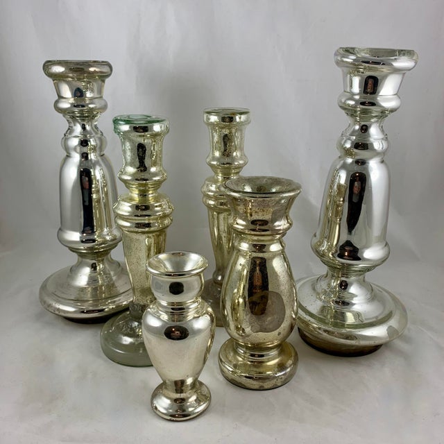 English Mercury Glass Large Candlesticks, a Pair, Circa 1850 For Sale - Image 14 of 15