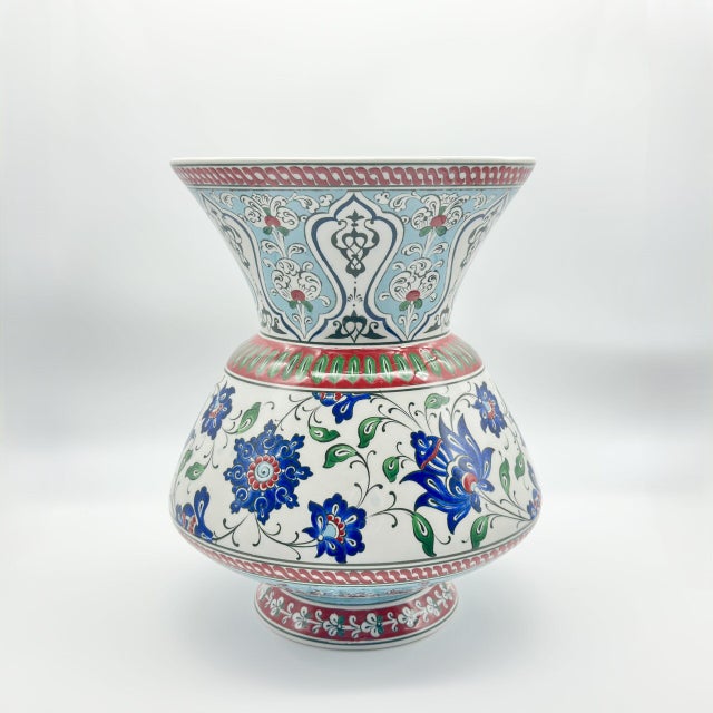 Handmade Ceramic “King” Vase (30cm) – Royal Footed Urn with Turquoise Accents – Majestic Centerpiece For Sale - Image 6 of 8