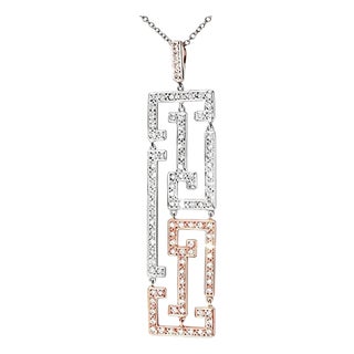 Late 20th Century 14K 2 Tone White Rose Gold Diamond Oriental Station Necklace For Sale