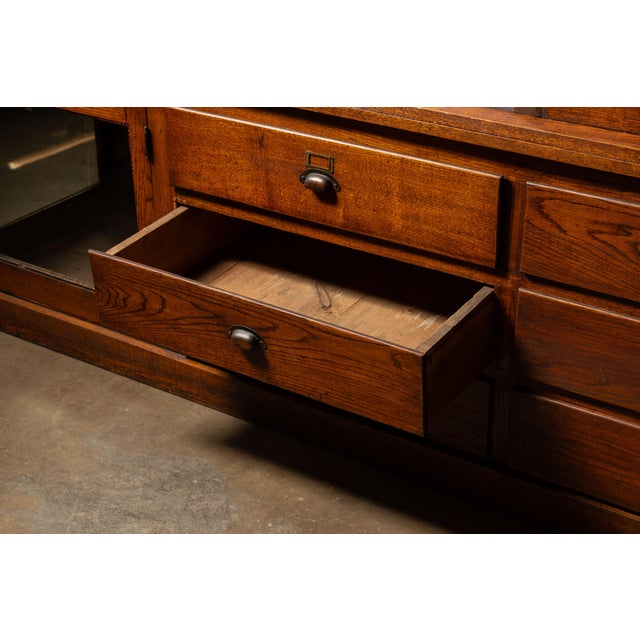 Antique Oak Mercantile Cabinet With Japanned Copper Hardware For Sale In Chicago - Image 6 of 10