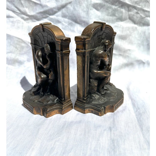 English Brass Thinker Bookends-A Pair For Sale - Image 3 of 4