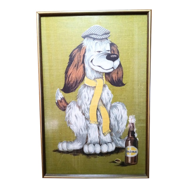 Vintage Needlepoint Spaniel Whimsical Framed Dog Wall Art For Sale